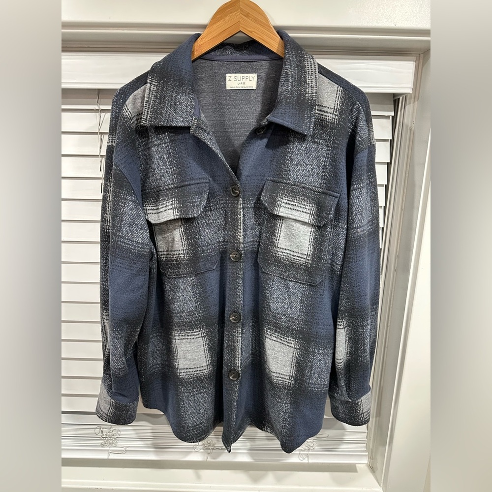 Z Supply Blue Plaid Shirt Jacket